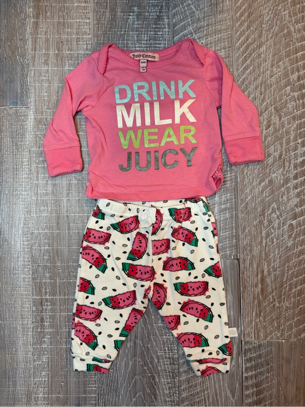 Juicy Couture Pink Top with Rosie Pope Watermelon-Print Pants